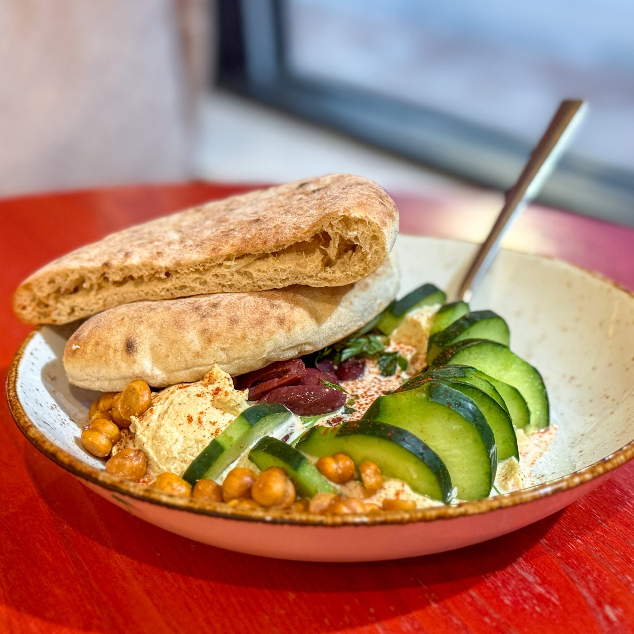 Pita and hummus at Life Alive