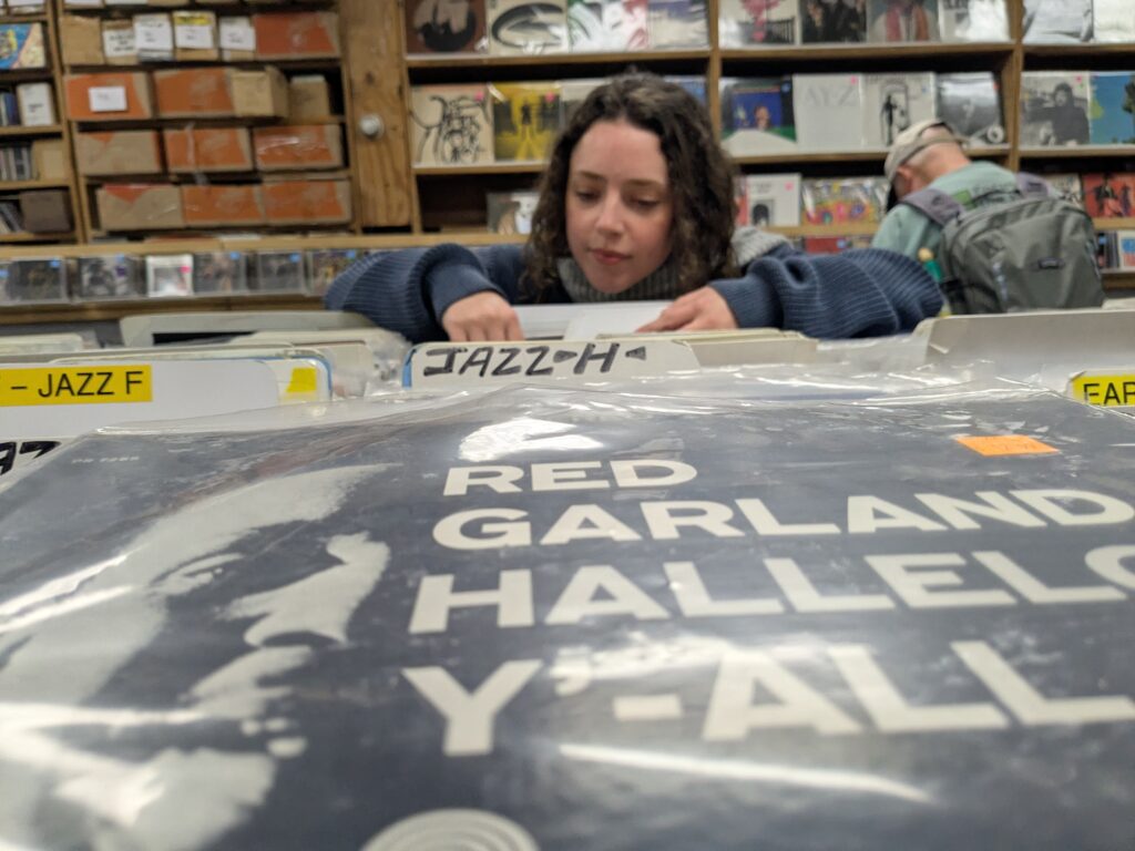 A vinyl collector at Cheap Records. Photo by Michael Gutierrez.